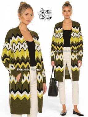 Scoop olive/chartreuse chevron long sweater duster cardigan *shop@iamwarrior